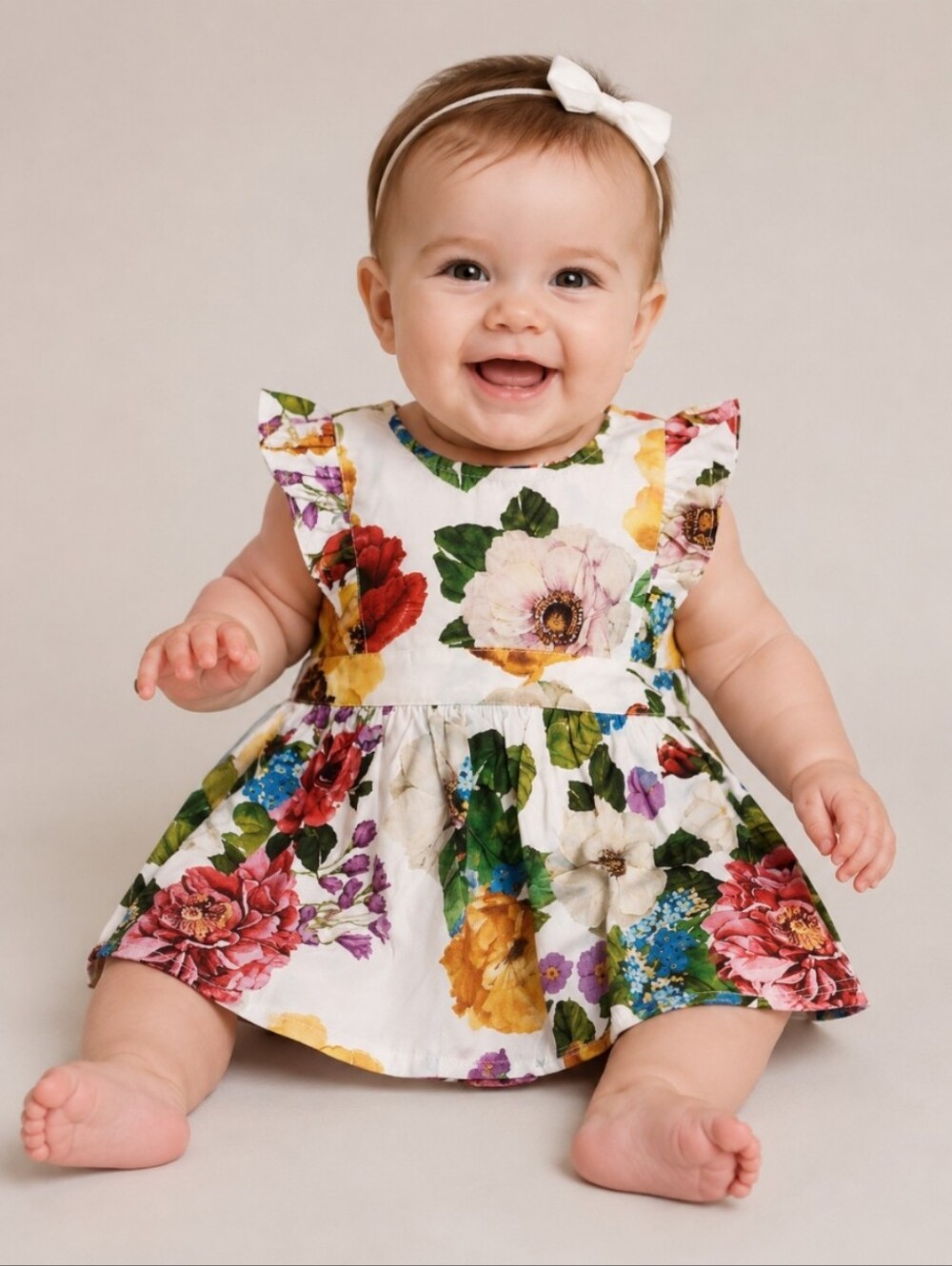 BK Floral Summer Dress Button Back White Flower